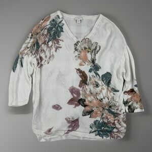 Linen Blend Floral Sweater Boho Cottagecore Coastal Grandma M